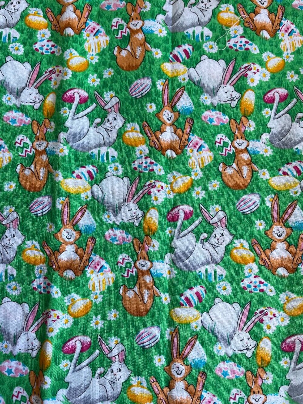 Easter Bunny Green Orange Print Cotton Fabric 10x22”